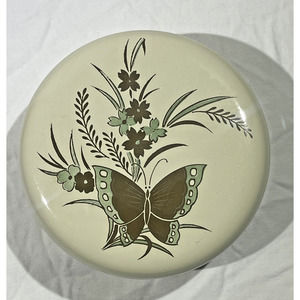 Vintage Otagiri Trinket Box Cream Green & Gold Butterfly Design Made in Japan
